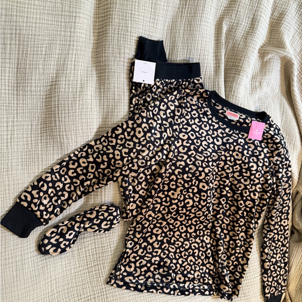 Kate Spade Black and Tan Leopard Print Pajama Set